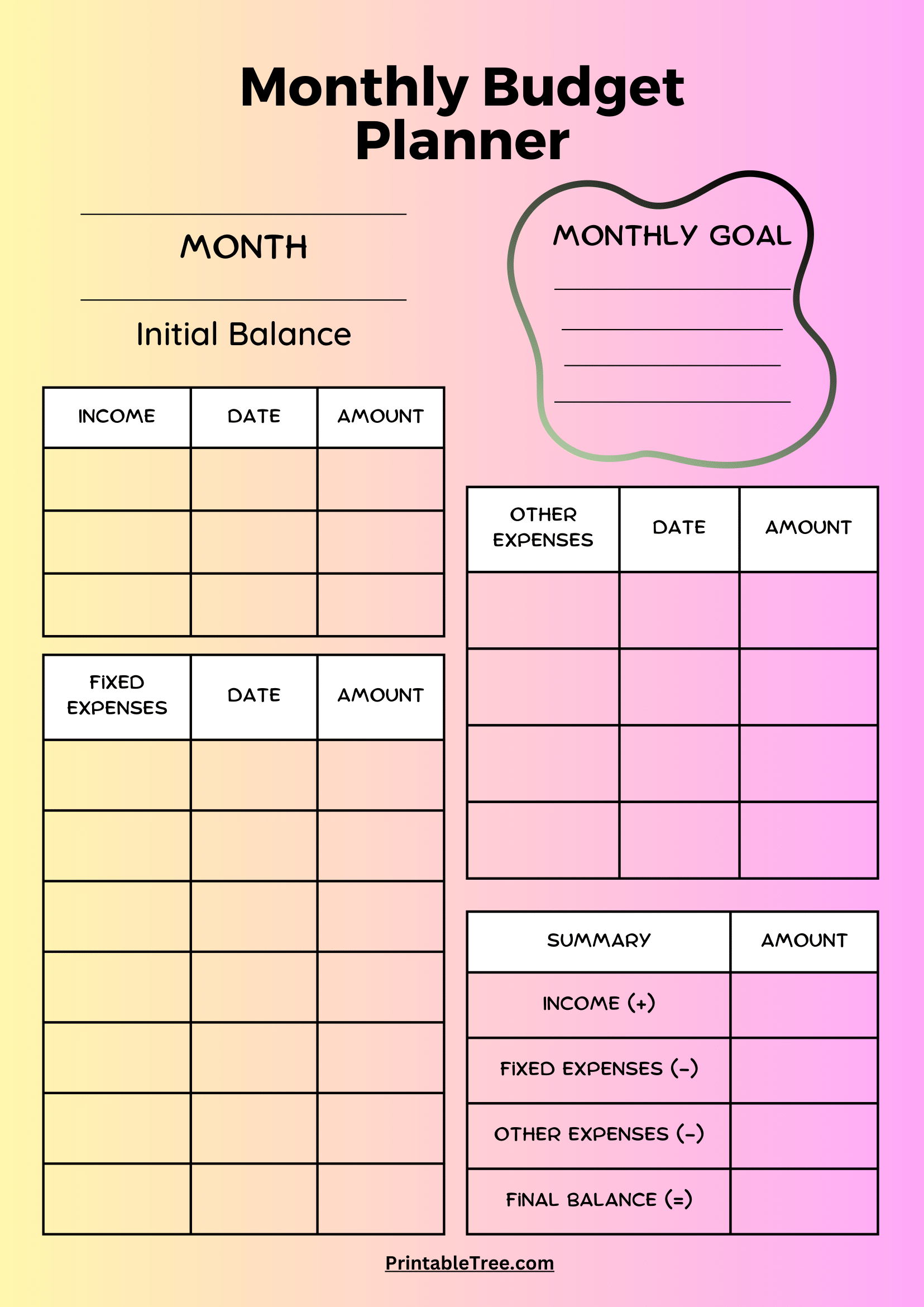 Free Printable Monthly Spending Worksheets
