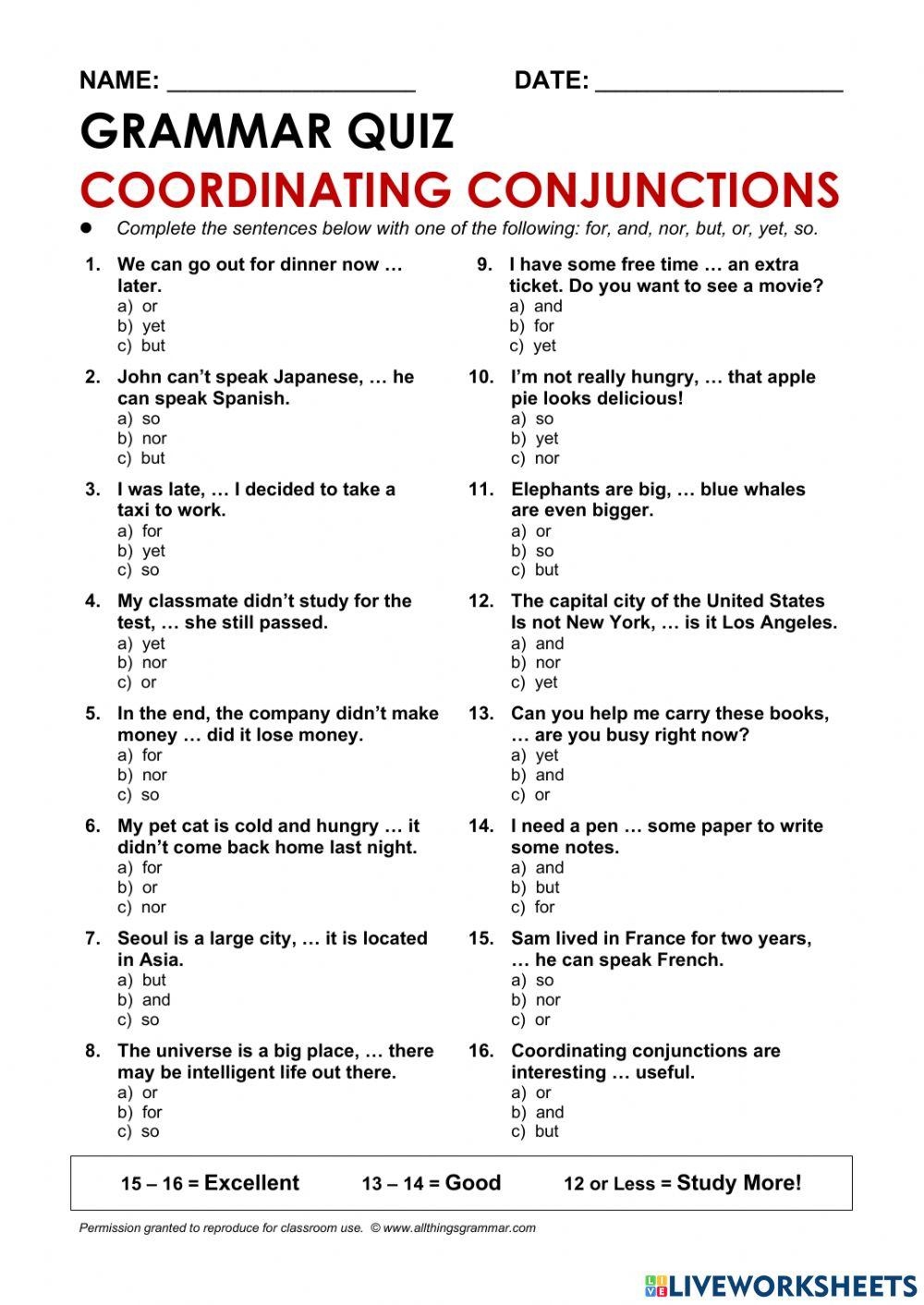 Free FANBOYS Conjunction Worksheet Worksheets Library Free FANBOYS Conjunction Worksheet Worksheets Library