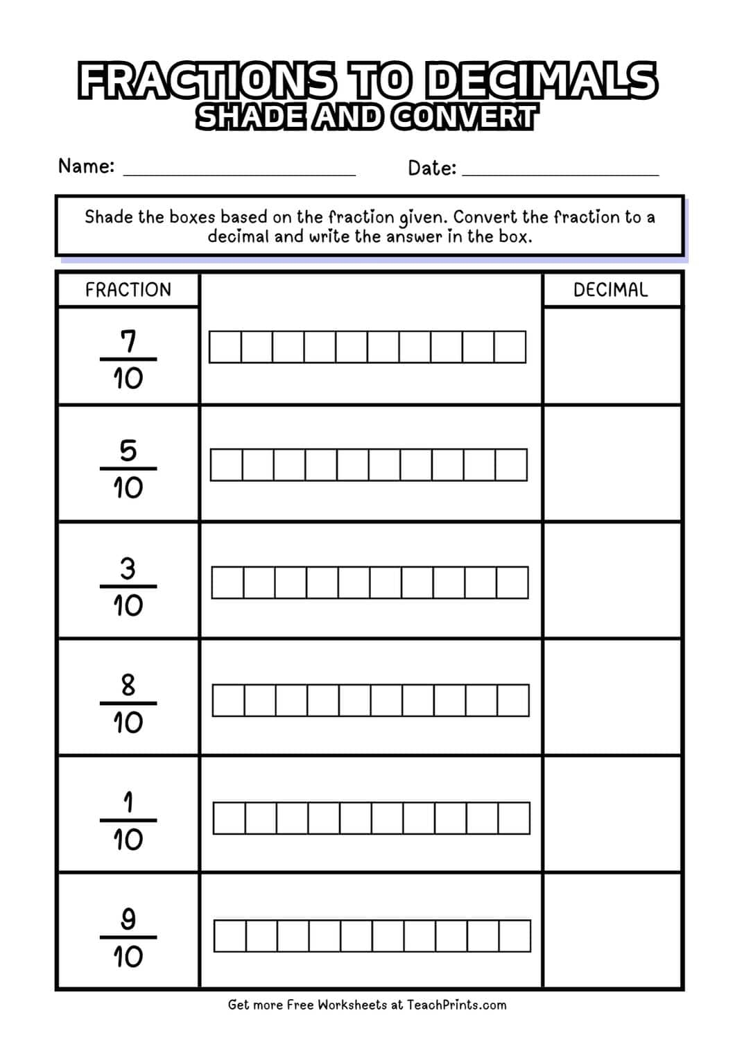 Free Fractions As Decimals Worksheets Teach Prints