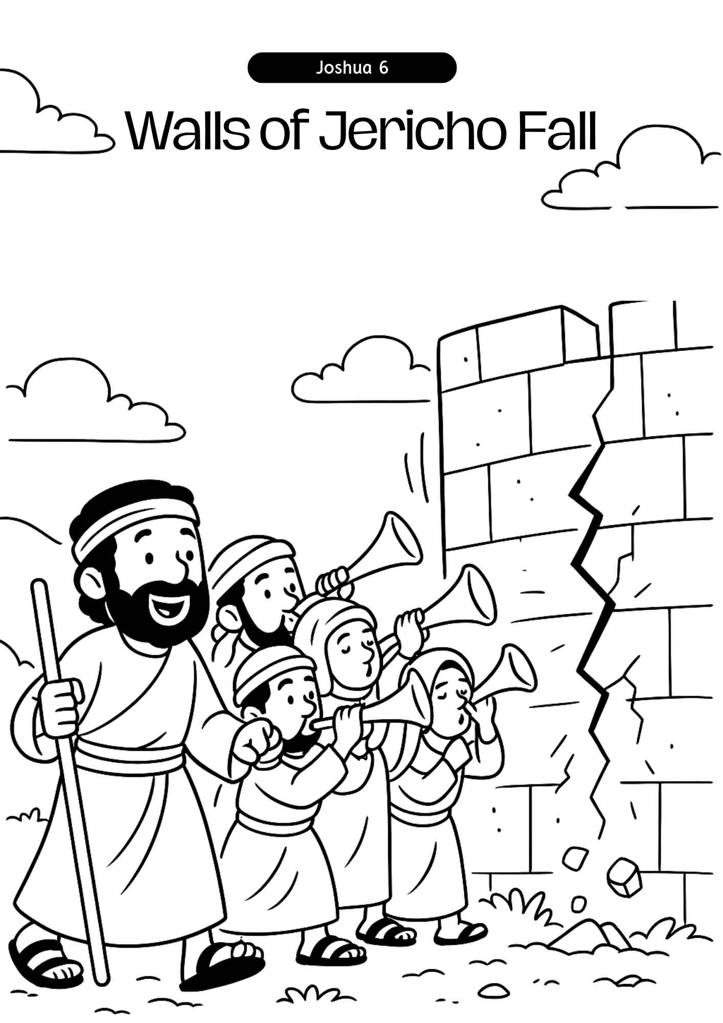 Free Full Art Style Walls Of Jericho Coloring Page For Kids Joshua 6 Bible Story Printable Activity Free Bible Worksheets