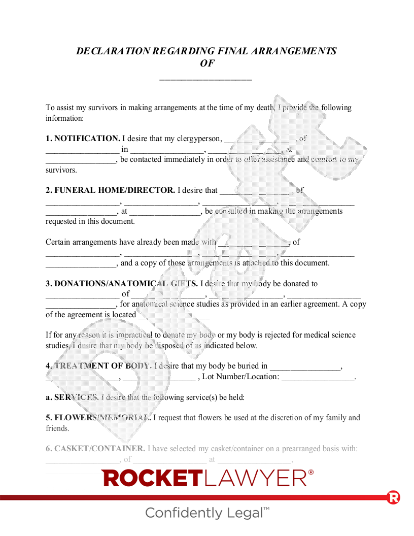Free Funeral Planning Worksheet Rocket Lawyer