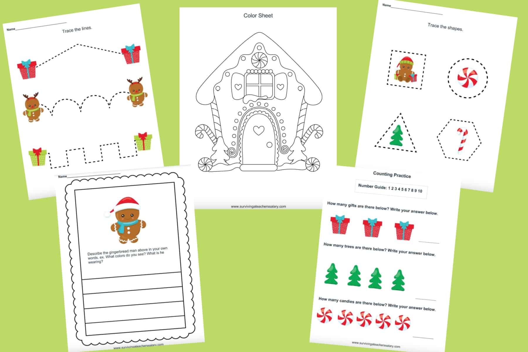 FREE Gingerbread Preschool Printable Worksheet Set
