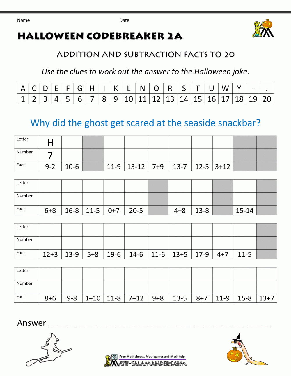 Free Halloween Math Worksheets Worksheets Library