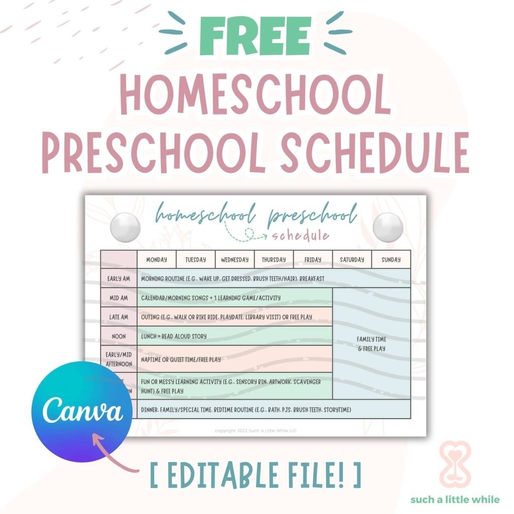 Free Homeschool Preschool Schedule Editable Template Such A Little While