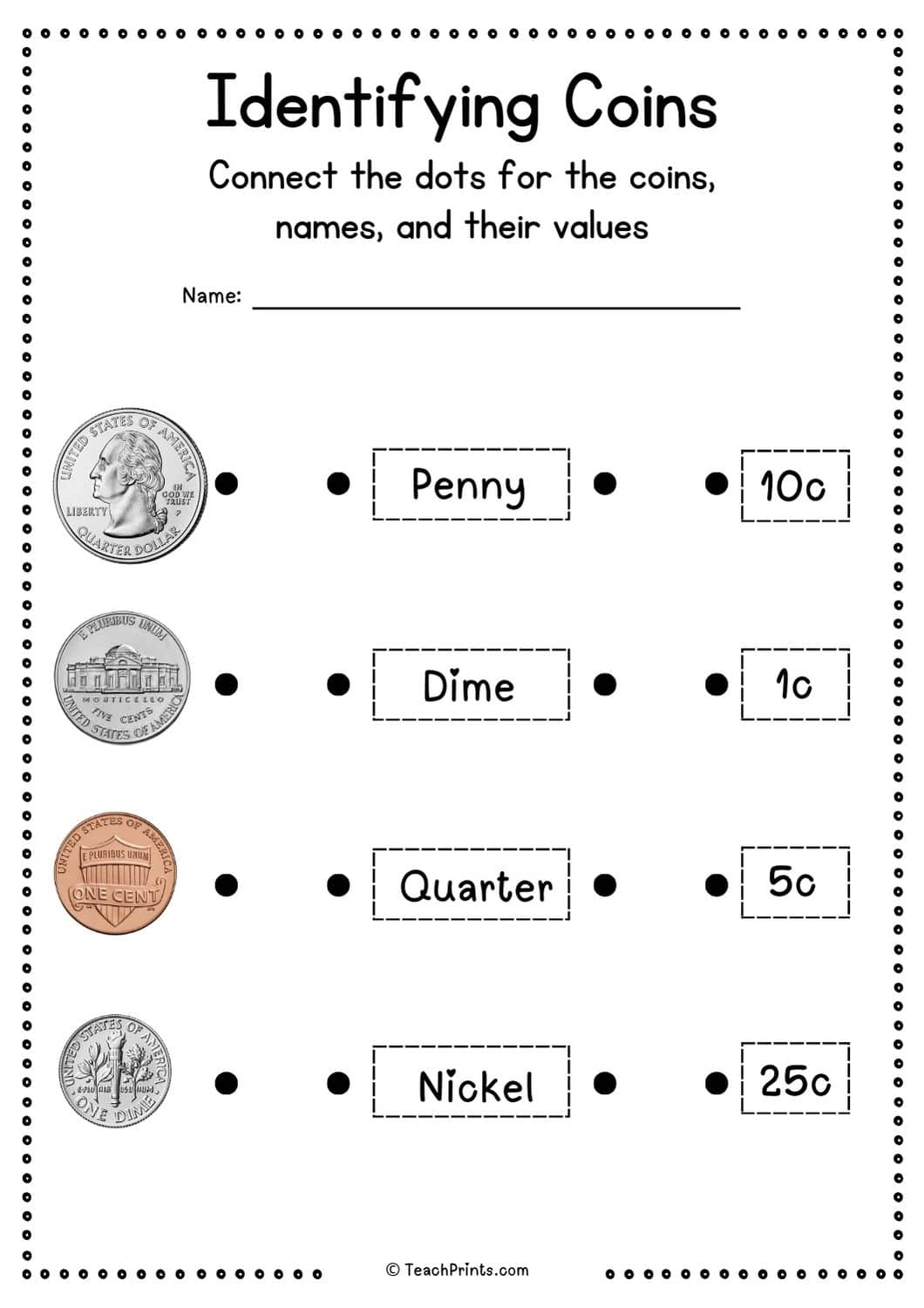 Free Identifying Coins Worksheets Teach Prints Free Identifying Coins Worksheets Teach Prints