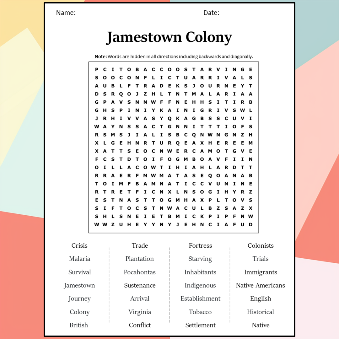 Free Printable Worksheets About Jamestown Free Printable Worksheets About Jamestown