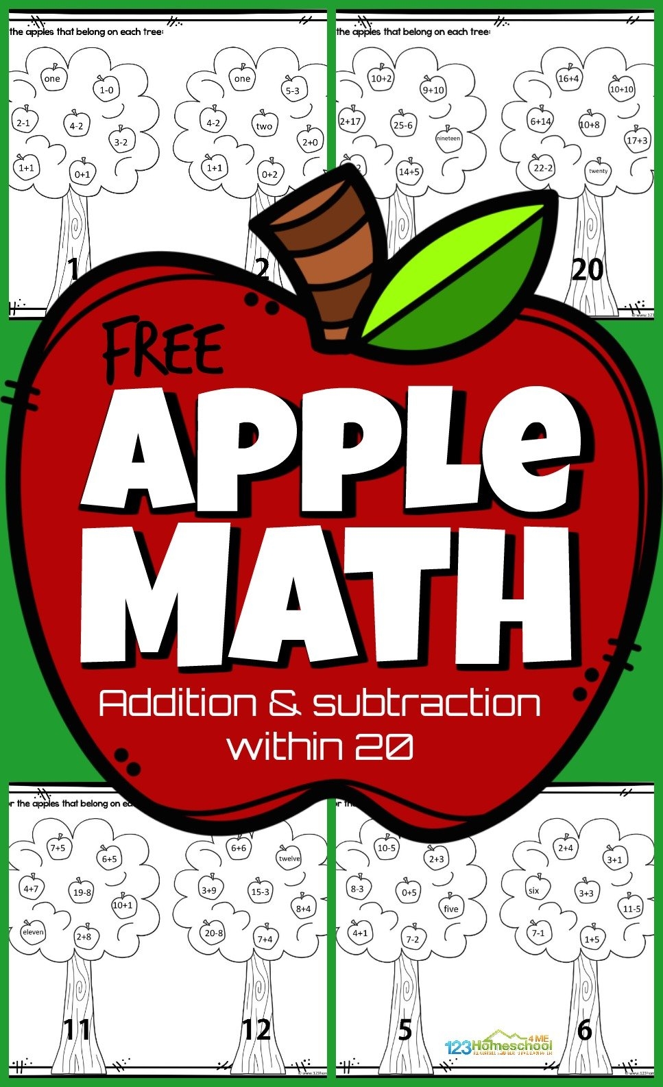 FREE Kindergarten Apple Math Worksheets For September FREE Kindergarten Apple Math Worksheets For September