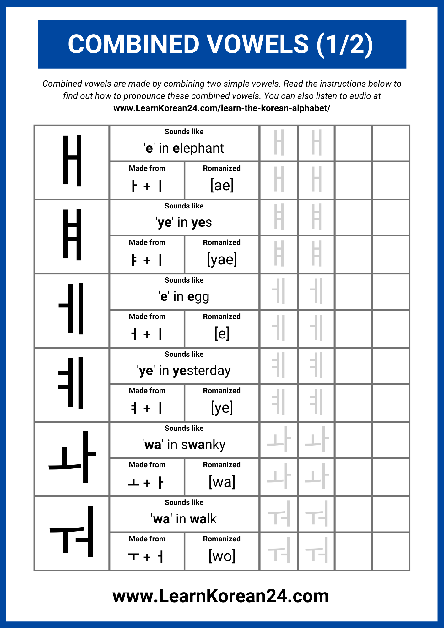 Free Korean Alphabet Worksheets PDF LearnKorean24 Free Korean Alphabet Worksheets PDF LearnKorean24