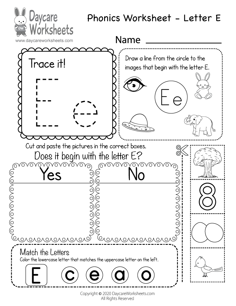 Lowercase Letter E Printable Worksheets
