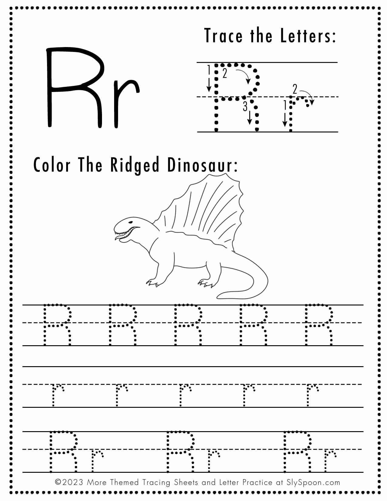 Free Letter R Tracing Worksheet Printable Dinosaur Themed Sly Spoon Free Letter R Tracing Worksheet Printable Dinosaur Themed Sly Spoon
