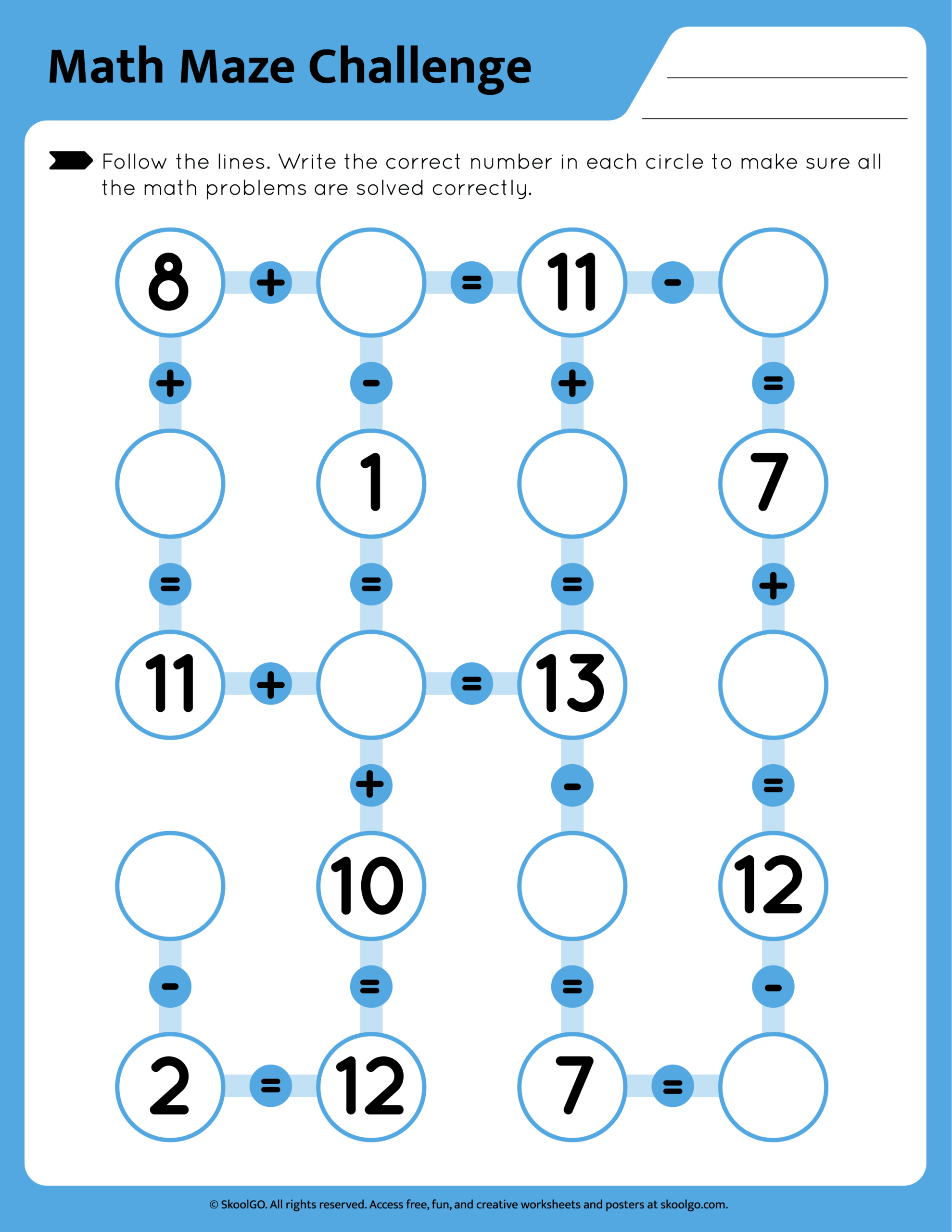 Free Math Maze Challenge Worksheet For Grades 1 3 Free Math Maze Challenge Worksheet For Grades 1 3