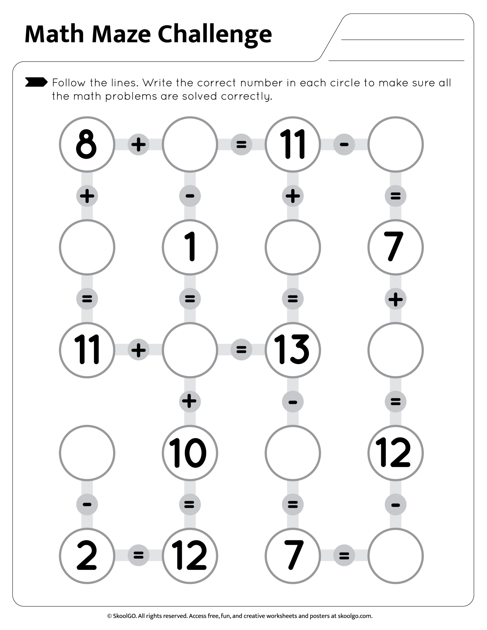 Free Math Maze Challenge Worksheet For Grades 1 3