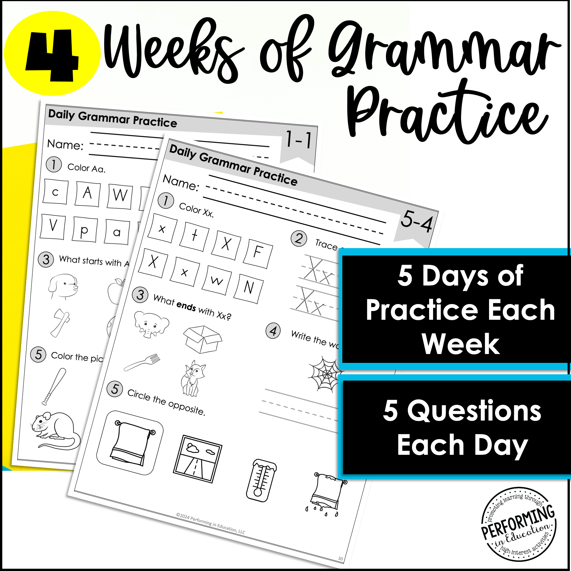 FREE Month Long Daily Grammar Practice Kindergarten Grammar 