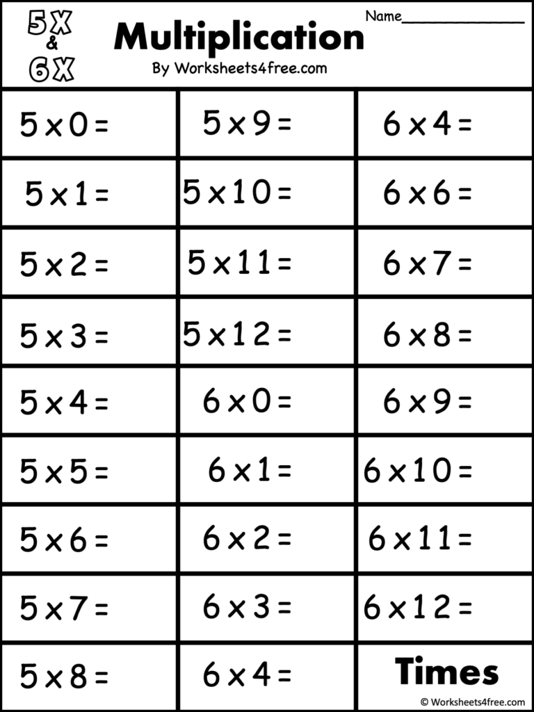Free Multiplication Worksheet 5s 6s Worksheets4Free