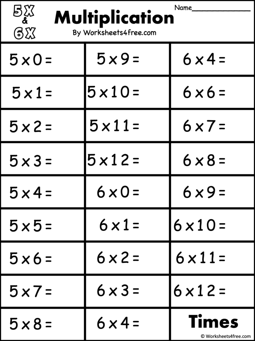 Free Multiplication Worksheet 5s 6s Worksheets4Free
