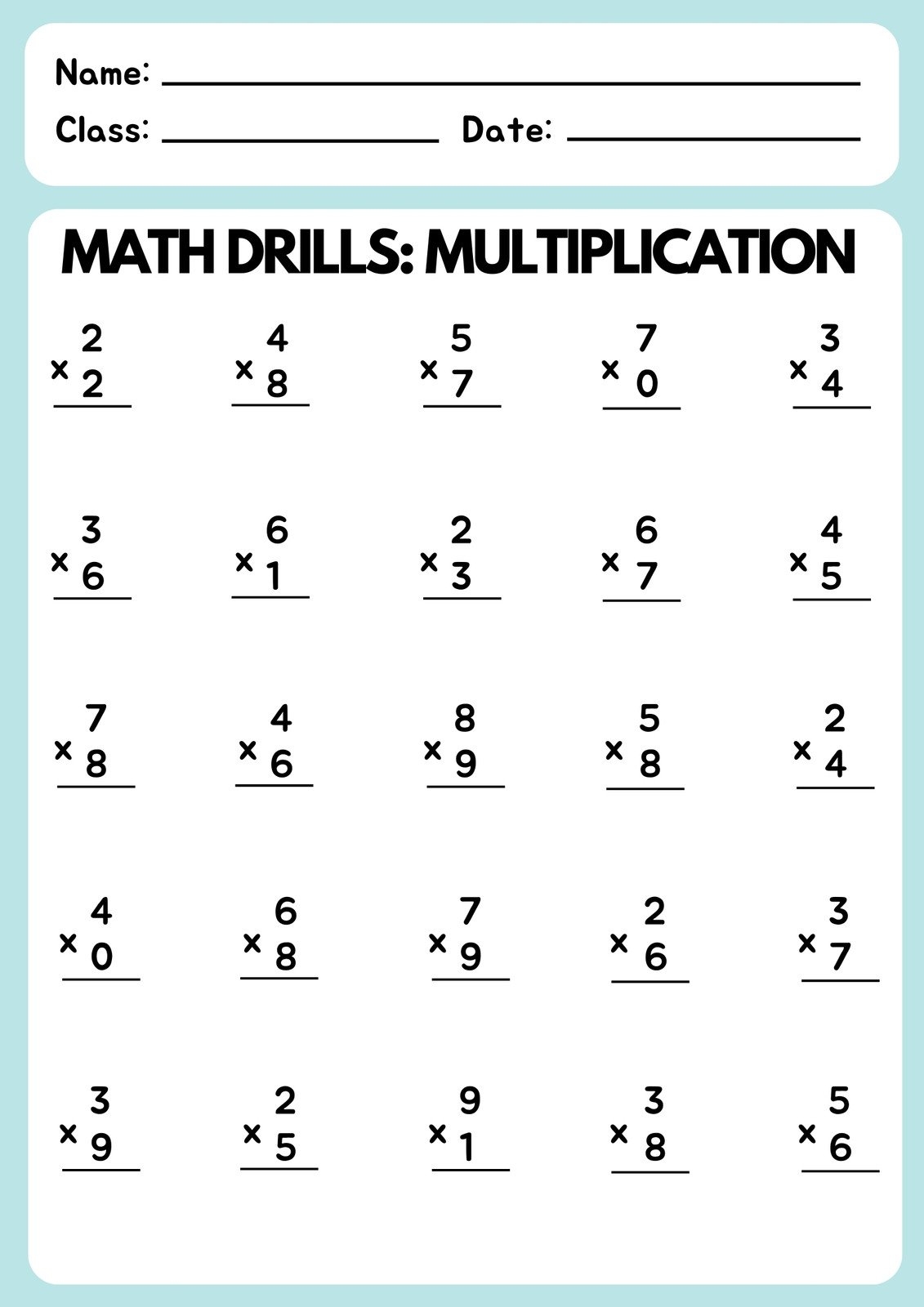 Free Multiplication Worksheet Templates To Use And Print Canva Free Multiplication Worksheet Templates To Use And Print Canva