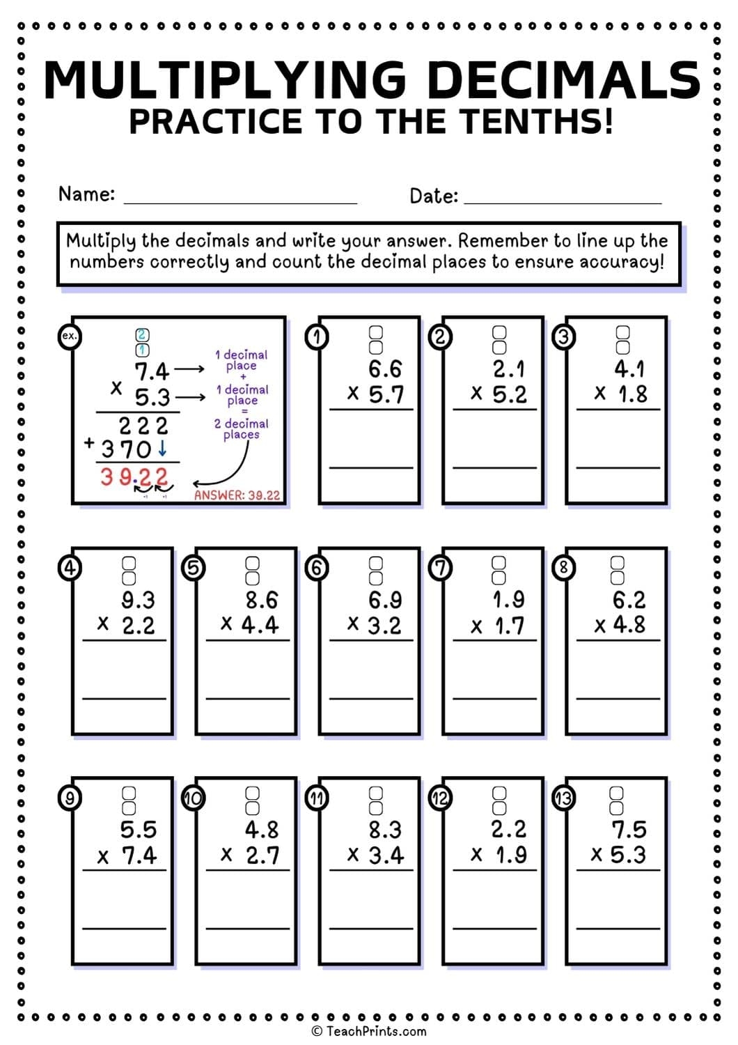 Multiplying Decimals Free Printable Worksheet Multiplying Decimals Free Printable Worksheet