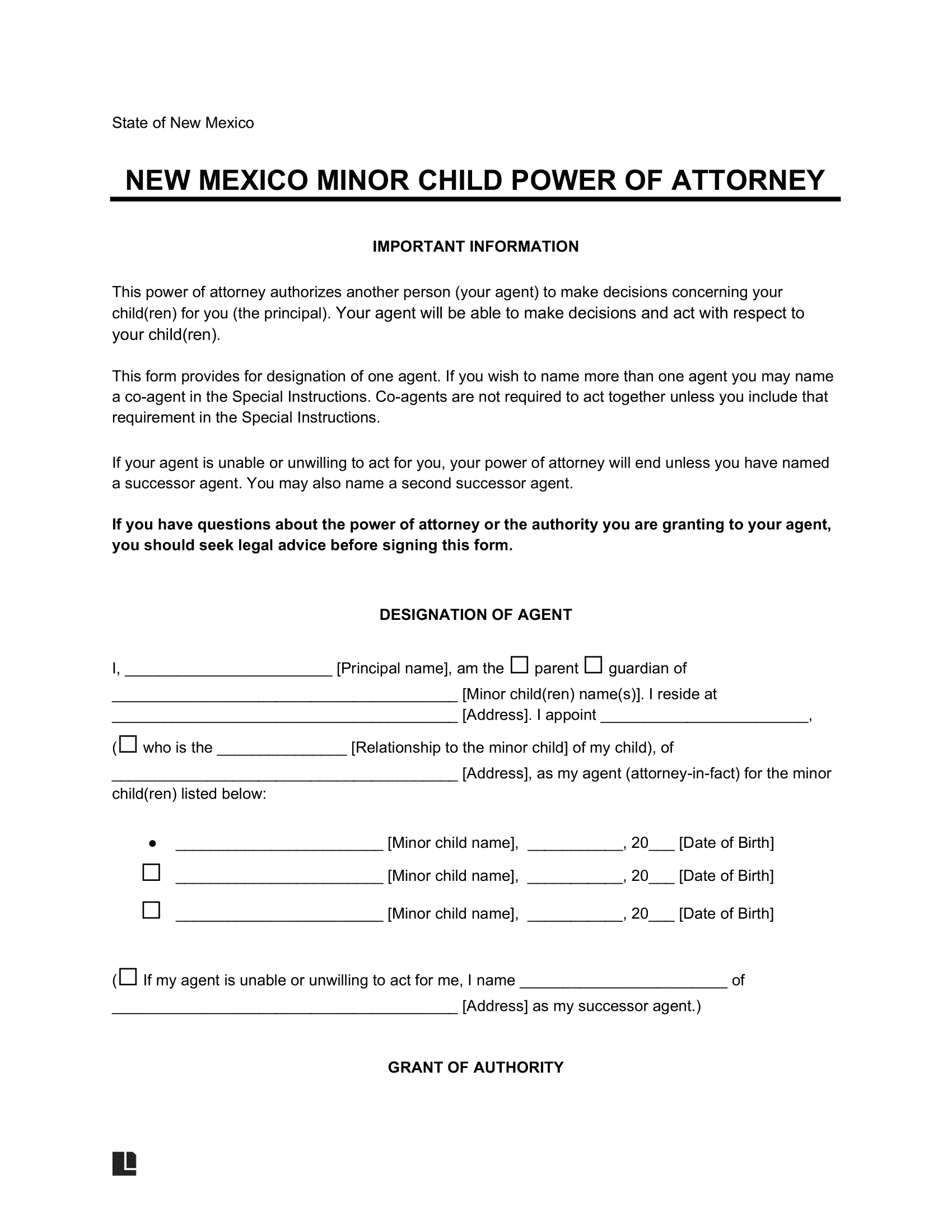 Free New Mexico Minor Child Power Of Attorney Form PDF Word Free New Mexico Minor Child Power Of Attorney Form PDF Word
