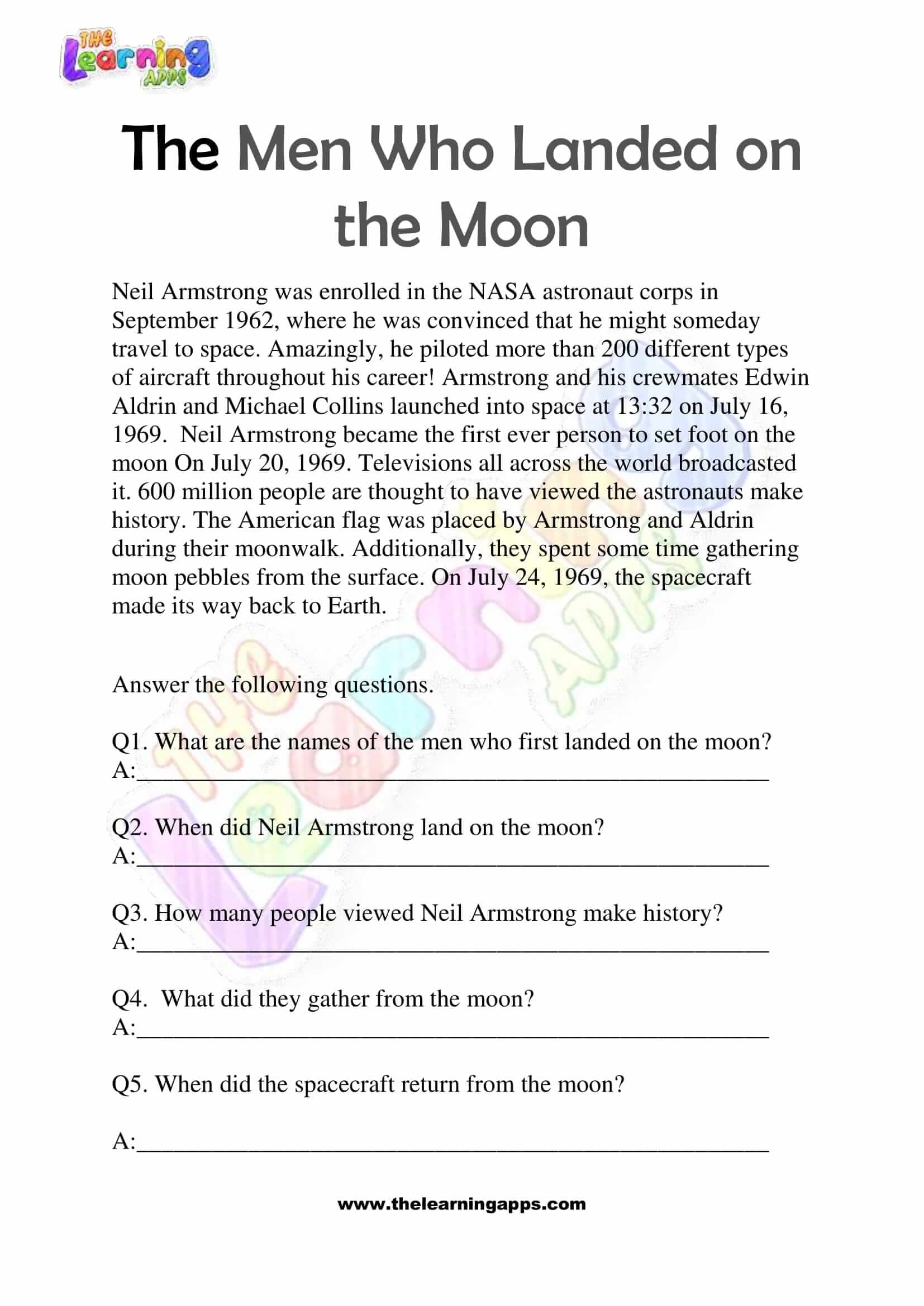 Reading Comprehension Worksheet Moon First Grade