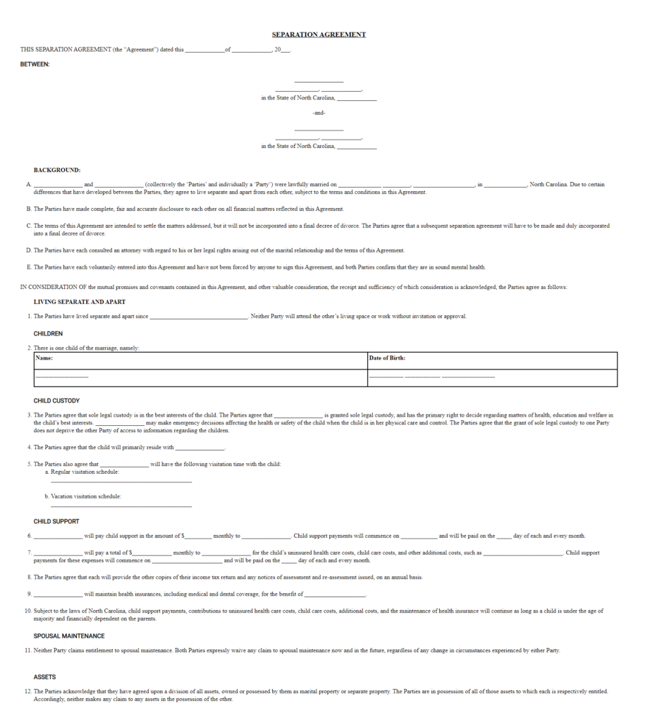 Free North Carolina Marital Separation Agreement Forms Legal Free North Carolina Marital Separation Agreement Forms Legal
