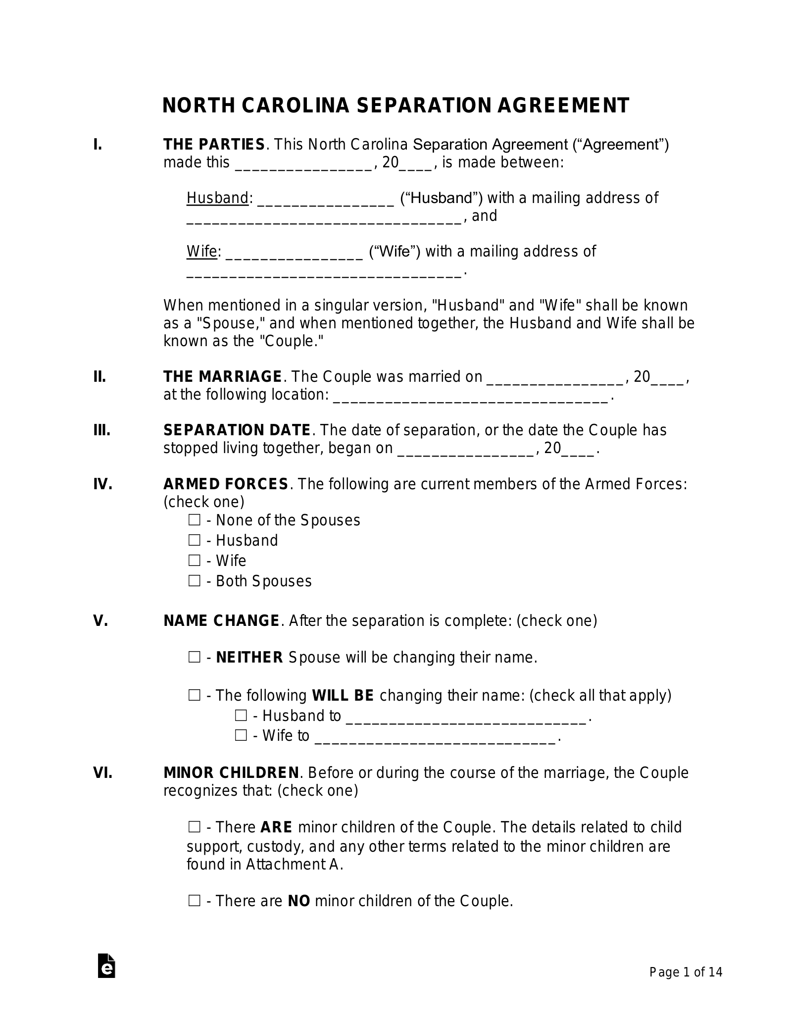 Free North Carolina Separation Agreement Template PDF Word EForms Free North Carolina Separation Agreement Template PDF Word EForms