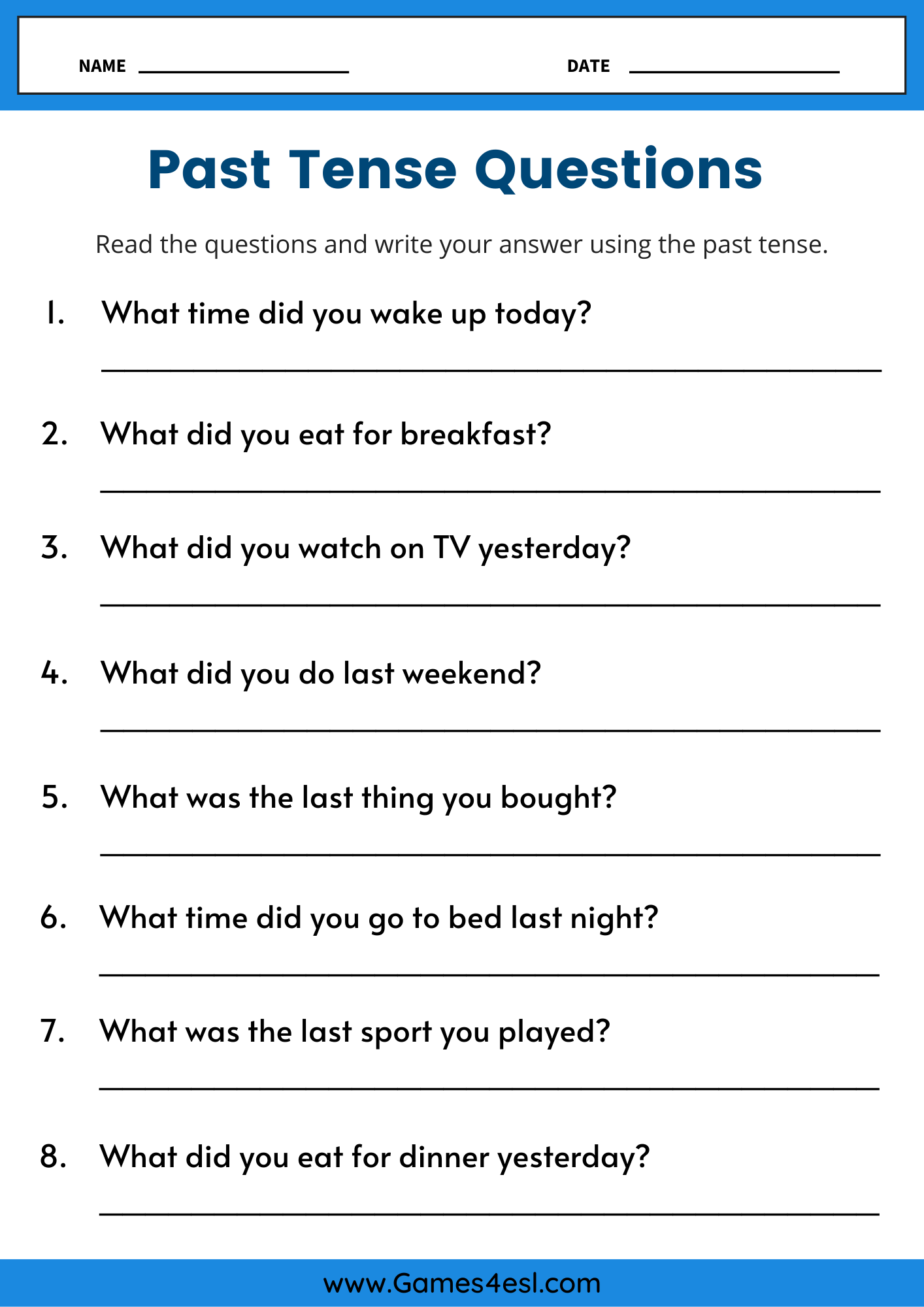 Free Past Tense Worksheets For ESL Classes Games4esl Free Past Tense Worksheets For ESL Classes Games4esl