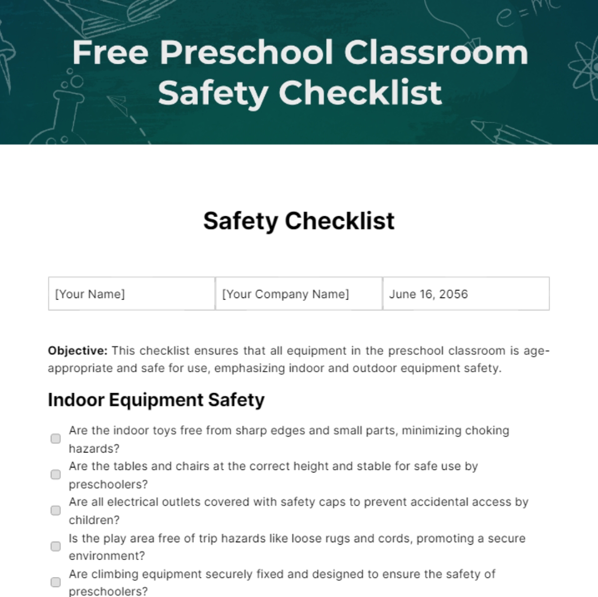 Free Preschool Classroom Safety Checklist Template To Edit Online