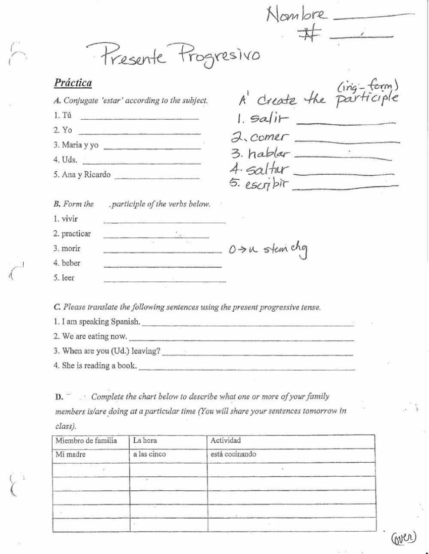 Free Present Progressive Spanish Worksheet Download Free Present Progressive Spanish Worksheet Png Images Free Worksheets On Clipart Library