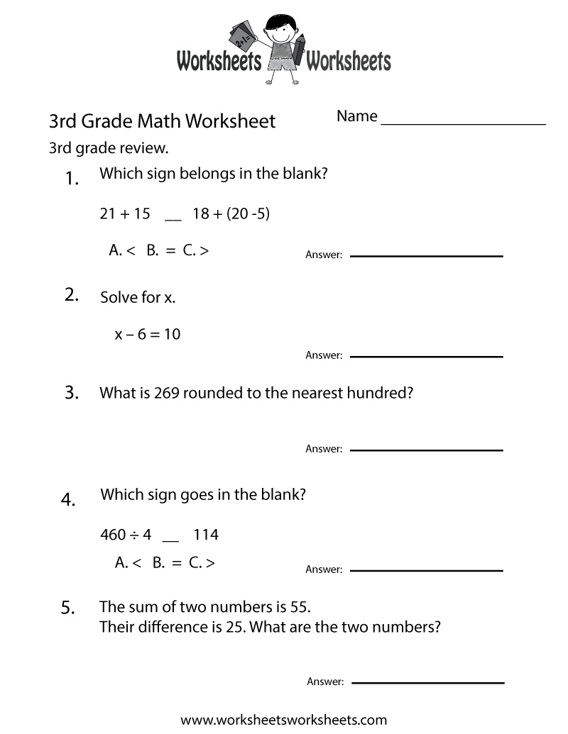 Free Printable 3rd Grade Math Review Worksheet Free Printable 3rd Grade Math Review Worksheet