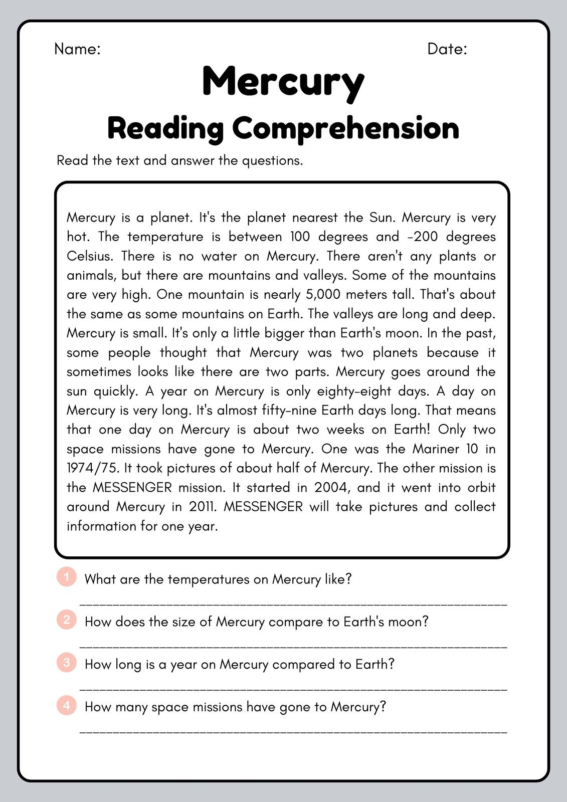 Printable 3rd Grade Reading Comprehensive Worksheets