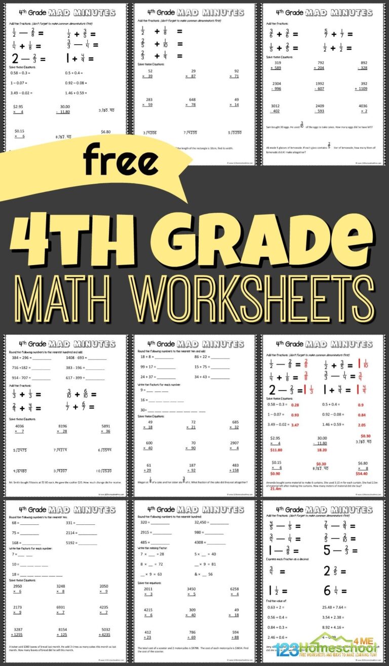  FREE Printable 4th Grade Math Worksheets Pdf