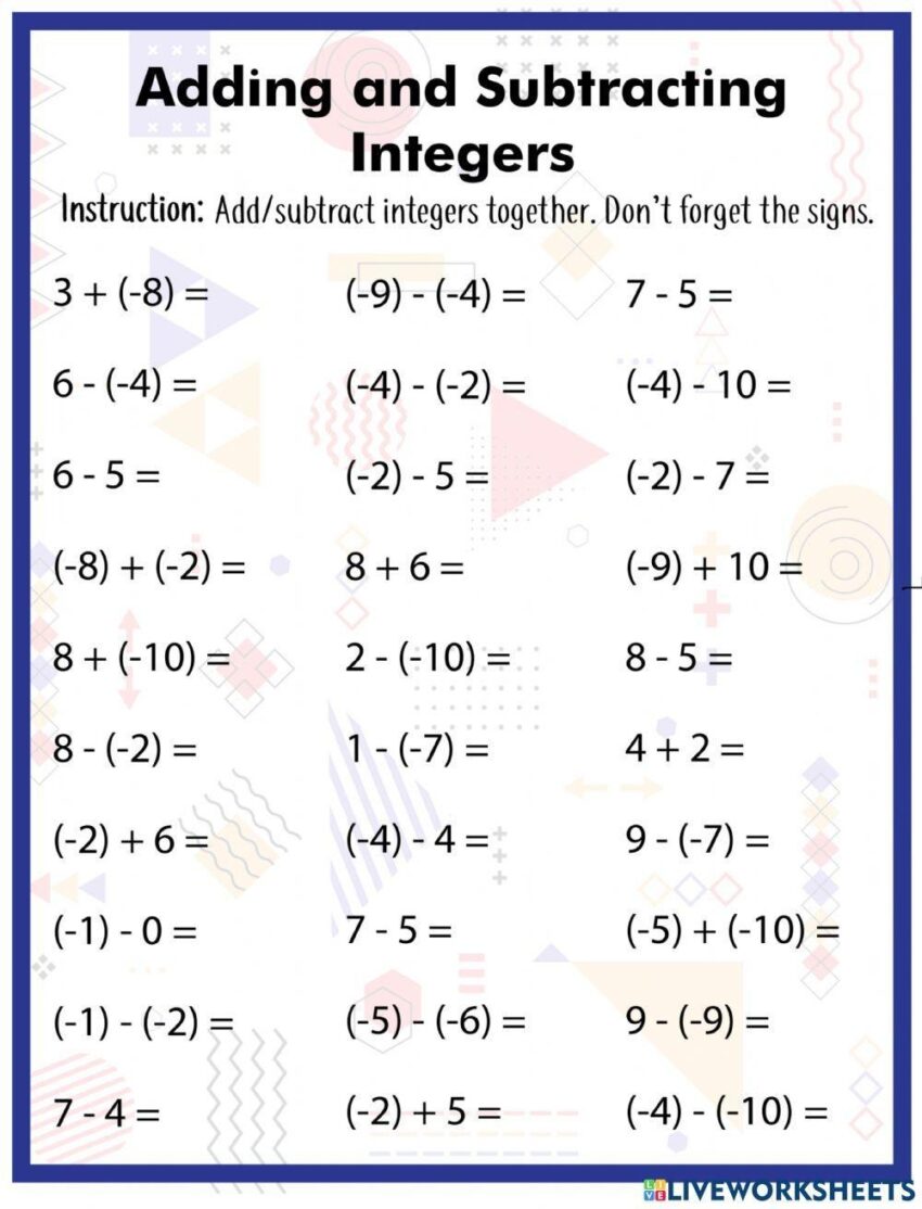 Free Printable Adding And Subtracting Integers Worksheet Download Free Printable Adding And Subtracting Integers Worksheet Png Images Free Worksheets On Clipart Library