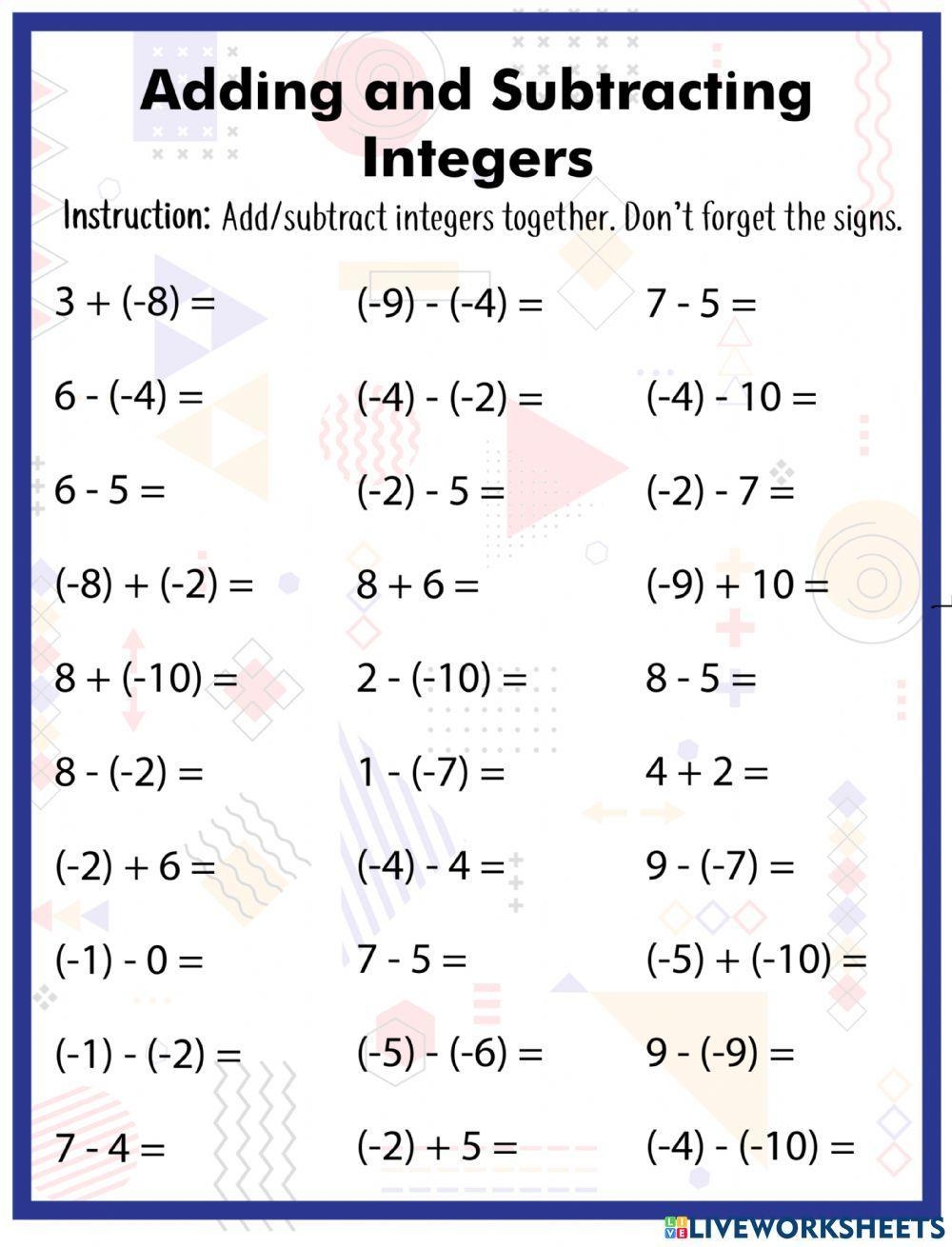 Free Printable Adding And Subtracting Integers Worksheet Download Free Printable Adding And Subtracting Integers Worksheet Png Images Free Worksheets On Clipart Library