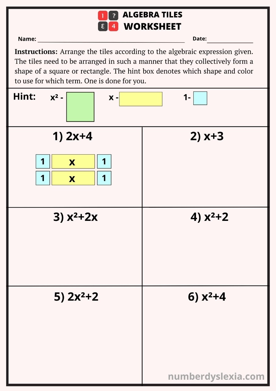 Free Printable Algebra Tiles Worksheets PDF Number Dyslexia Free Printable Algebra Tiles Worksheets PDF Number Dyslexia