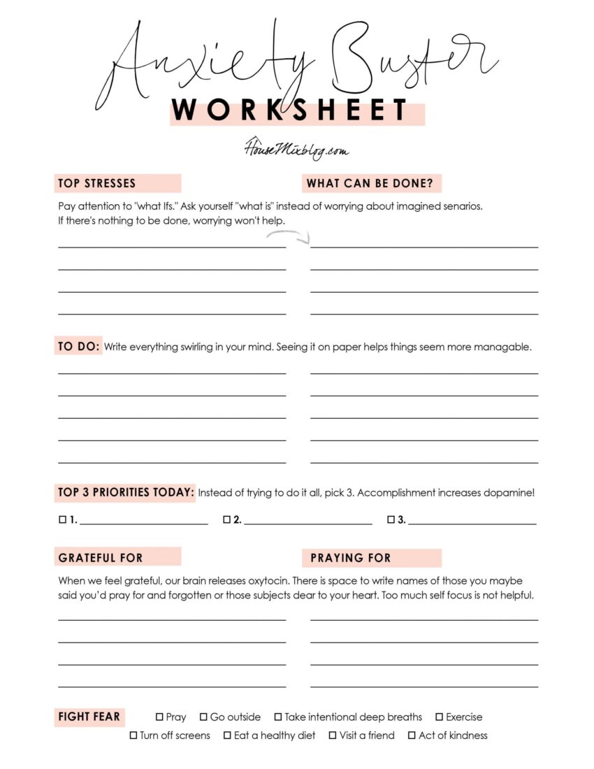 Free Printable Anxiety Worksheets U0026 Resources Free Printable Worksheets Library