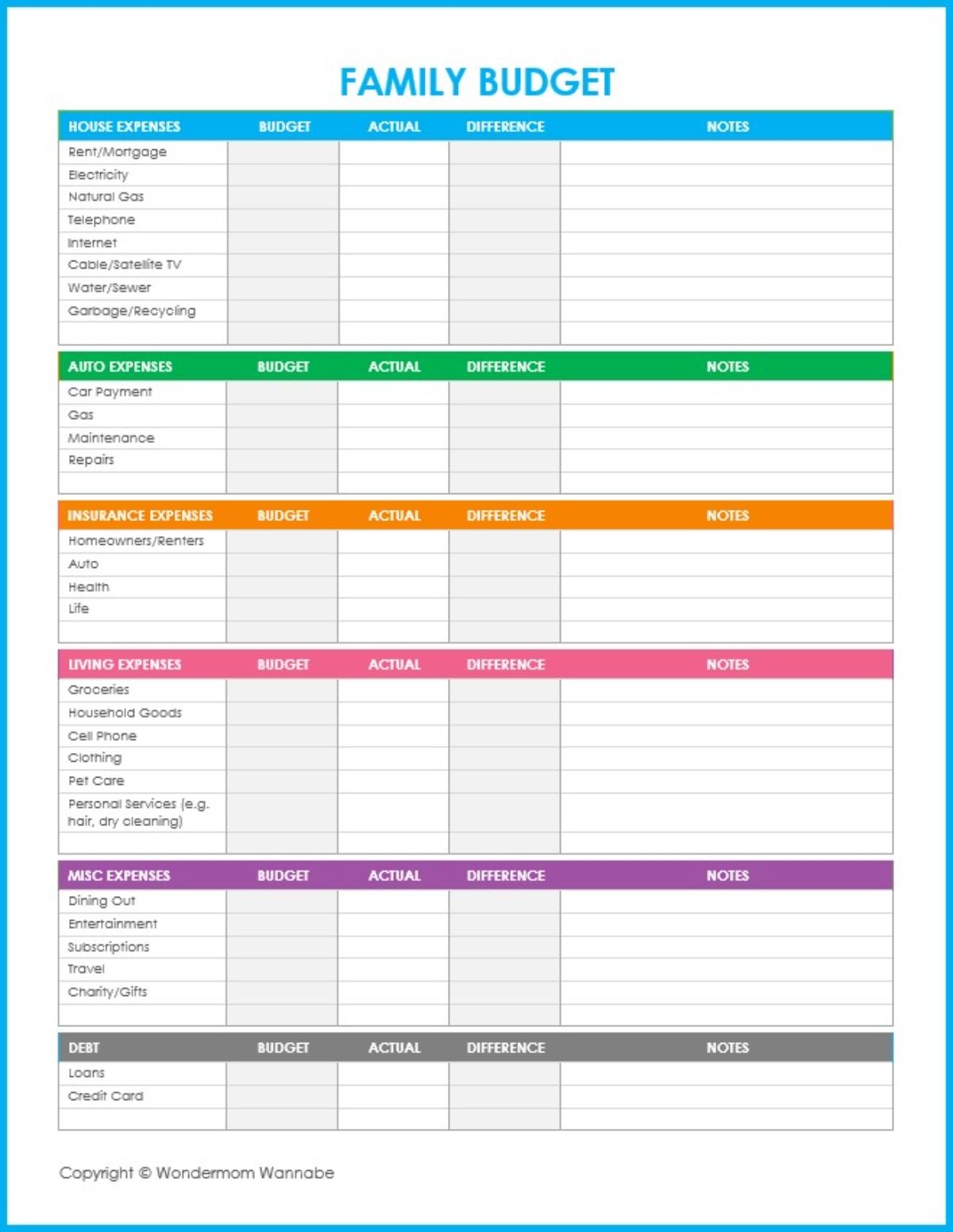 Printable Personal Budget Worksheet Free