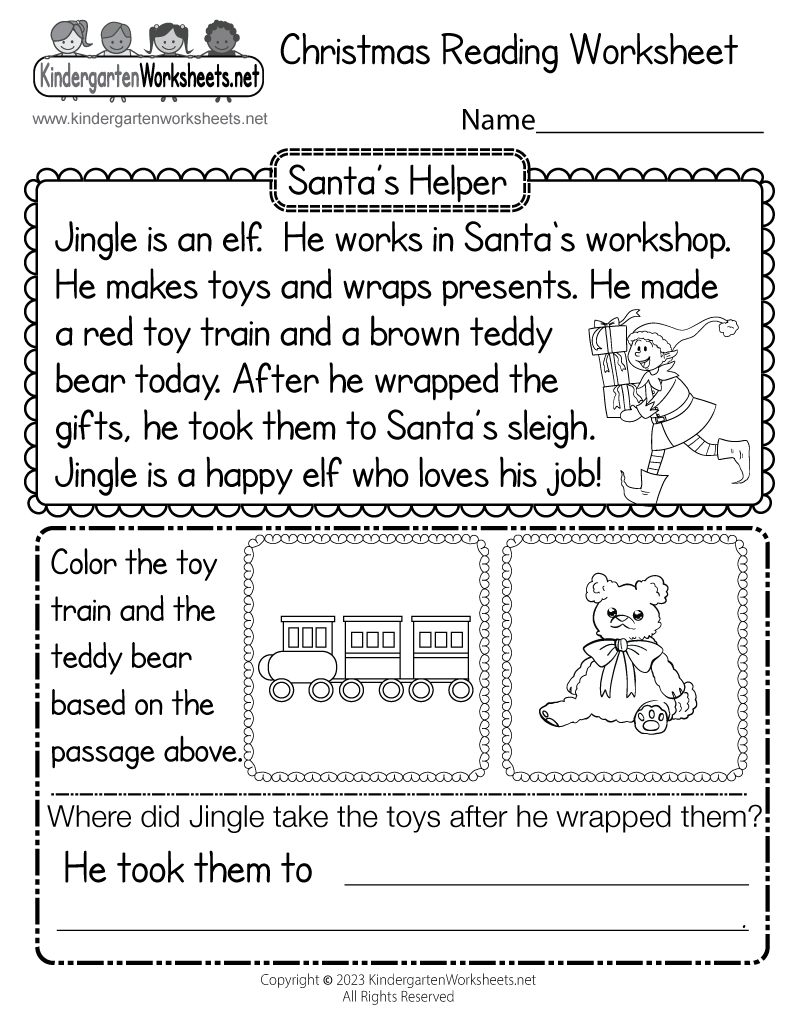 Free Printable Christmas Reading Worksheet