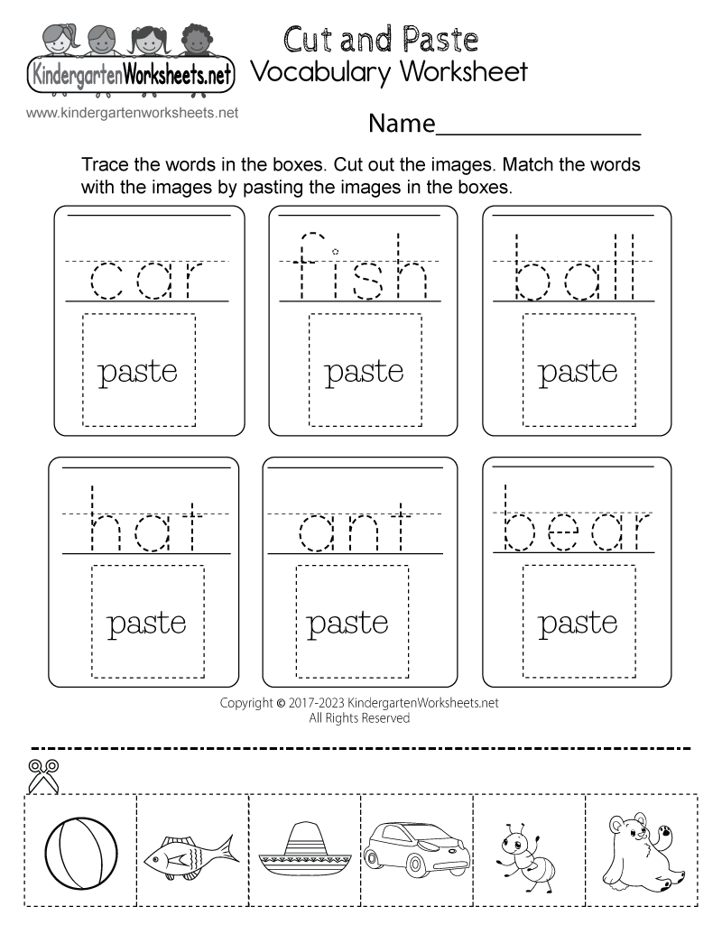 Free Printable Cut and Paste Vocabulary Worksheet Free Printable Cut and Paste Vocabulary Worksheet