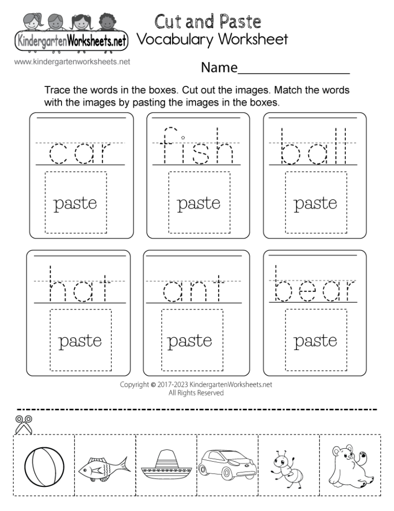 Free Printable Cut and Paste Vocabulary Worksheet