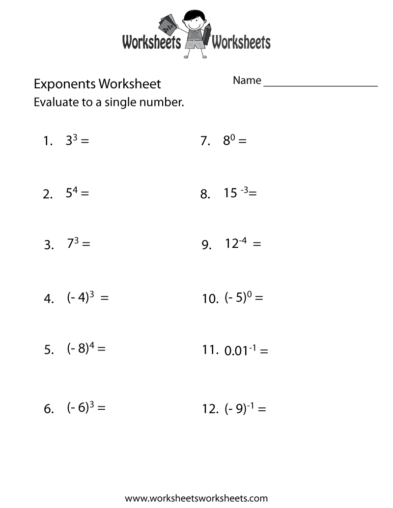 Free Printable Exponents Practice Worksheet