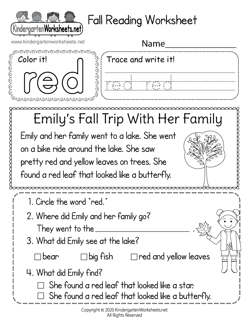 Free Printable Fall Reading Worksheet