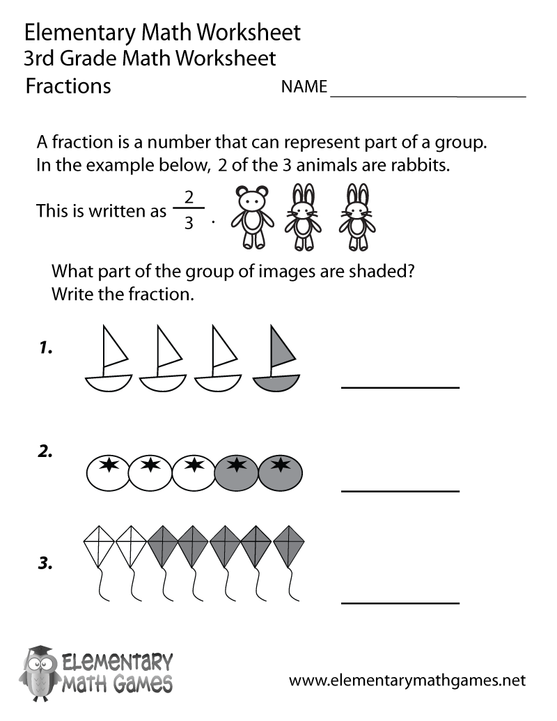 Fraction Printable Worksheets For Grade 3