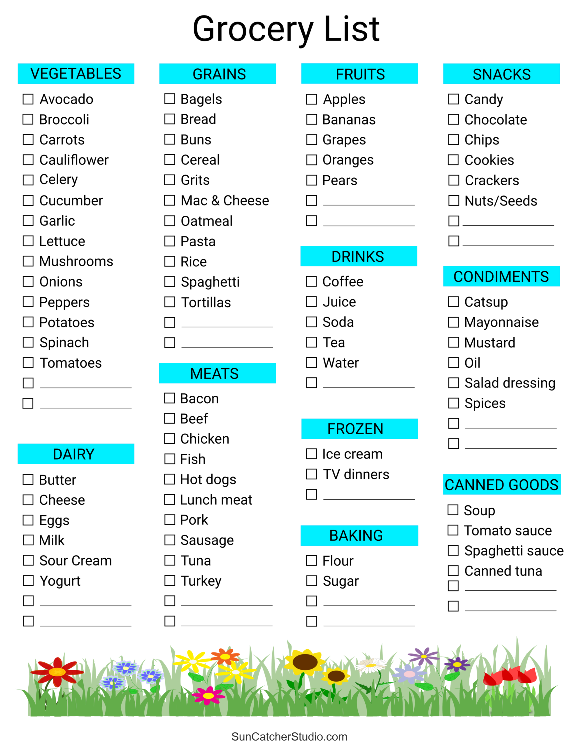 Free Printable Grocery List Templates PDF Shopping Lists DIY Worksheets Library