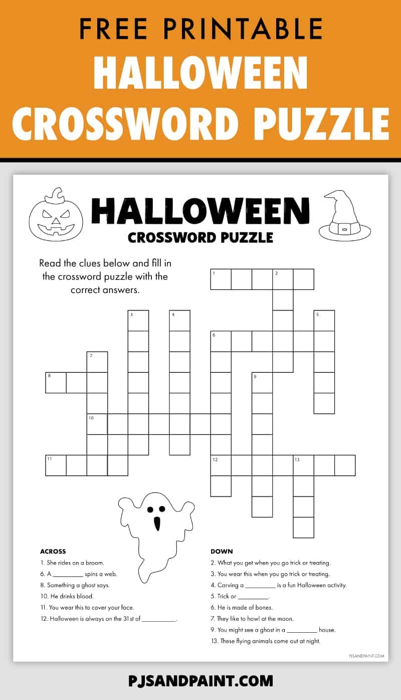Free Printable Halloween Crossword Puzzle Pjs And Paint Free Printable Halloween Crossword Puzzle Pjs And Paint