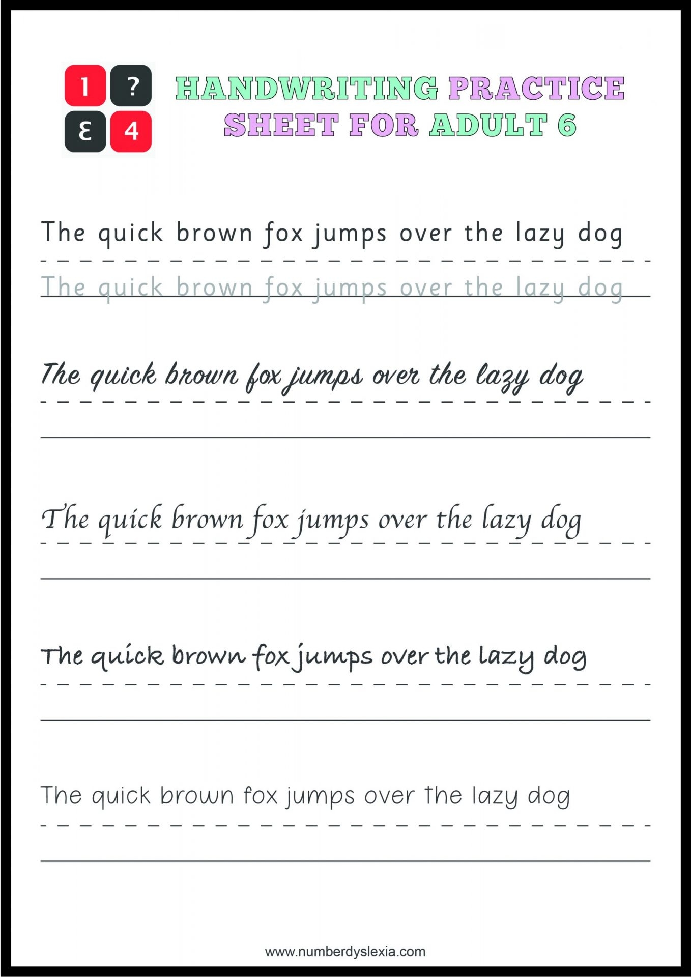Handwriting Worksheets For Adults Printable Free