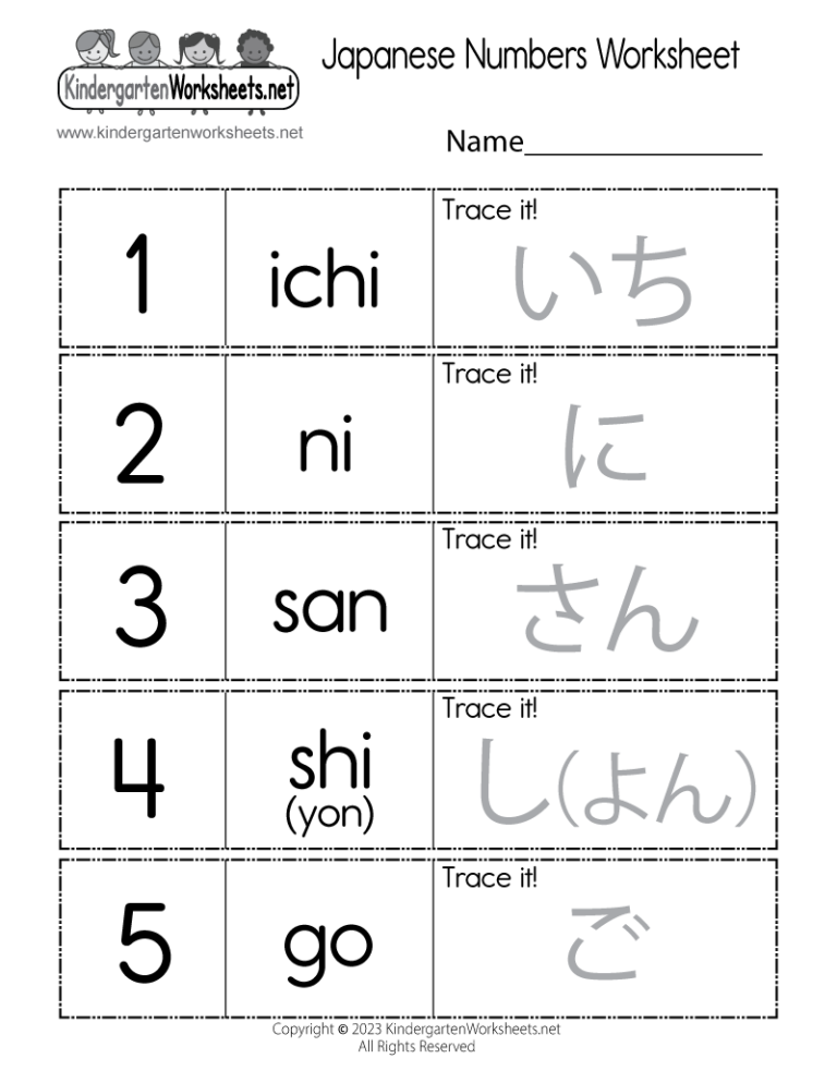 Free Printable Japanese Numbers Worksheet