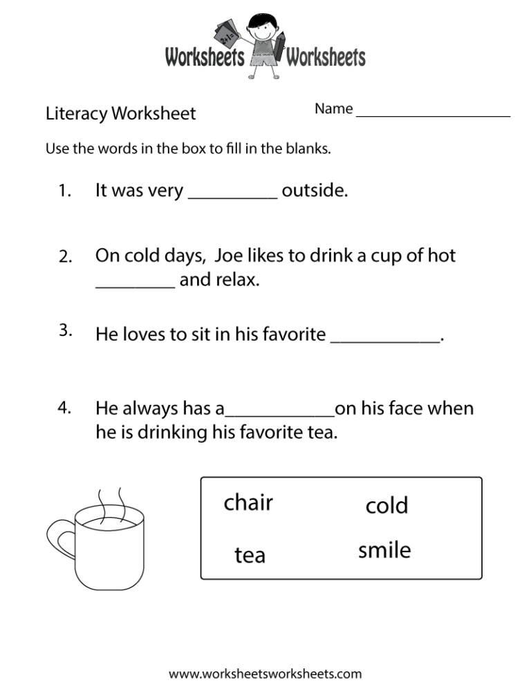 Free Printable Kindergarten Literacy Worksheet