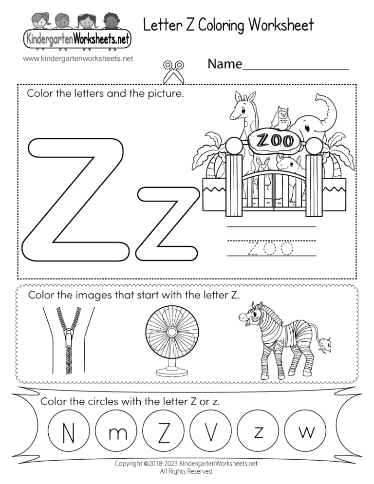 Free Printable Letter Z Coloring Worksheet