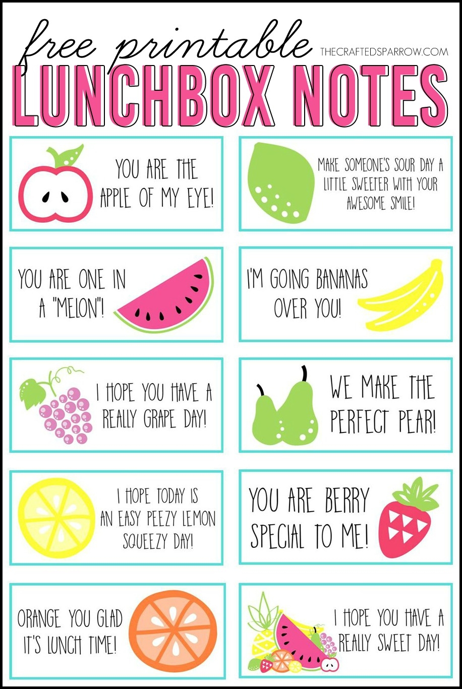 Printable Lunch Notes For Preschoolers