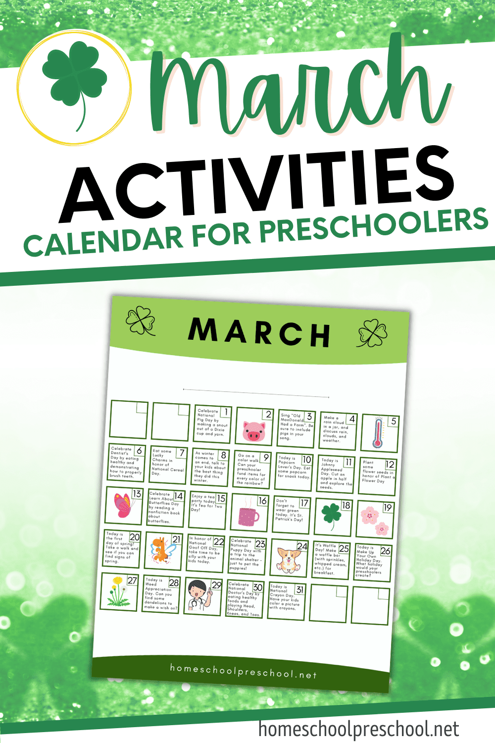 Free Printable March Activity Calendar For Preschoolers Free Printable March Activity Calendar For Preschoolers